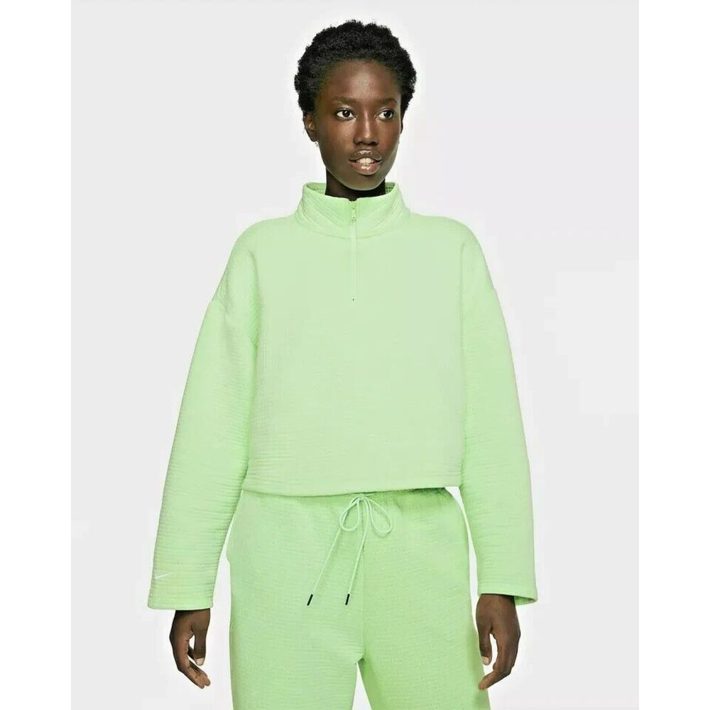 Nike Womens Tech Fleece Oversized Cotton‎ Blend 1/4-Zip Top Green Size XL